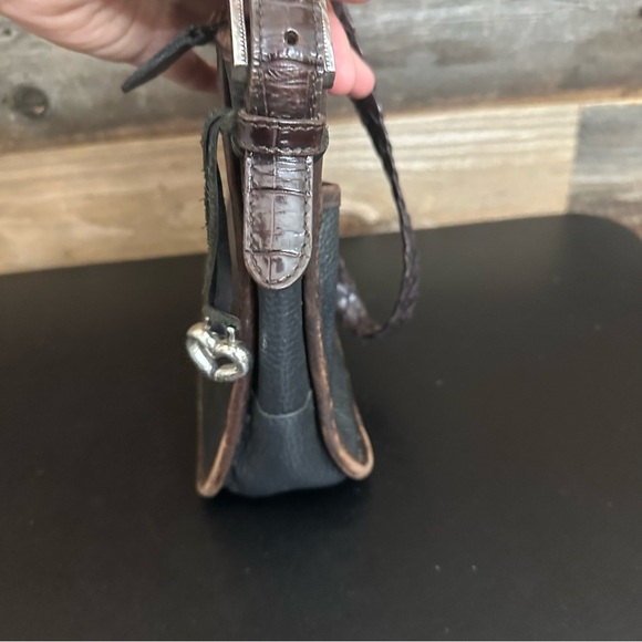 Vintage Brighton Pebble Grain Leather Black w/Brown Alligator Embossed Purse - Picture 9 of 16